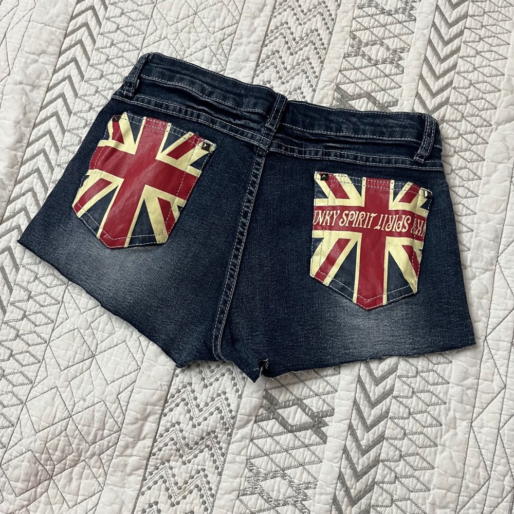The Vintage Standard Union Jack Flag Denim Shorts Dark Wash Studded Punk Size M